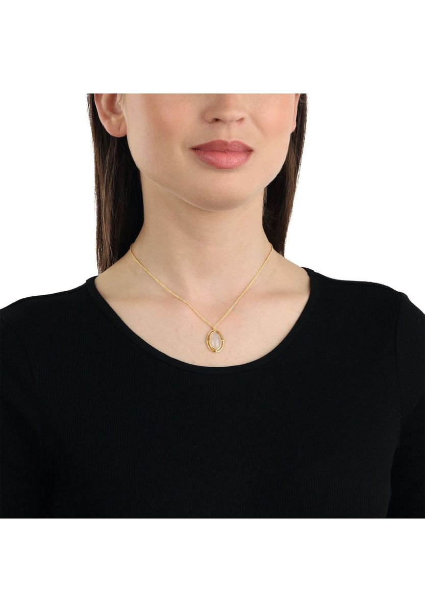 NOELANI Damen Kette mit Anhänger, 925er Silber Achat, GOLD
