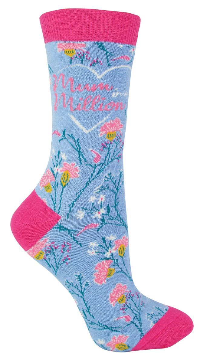 Miss Sparrow Damen-Mama-Socken | Blumengemusterte Bambussocken | Atmungsaktiv weich | Geschenke für Mütter zum Muttertag (blau)