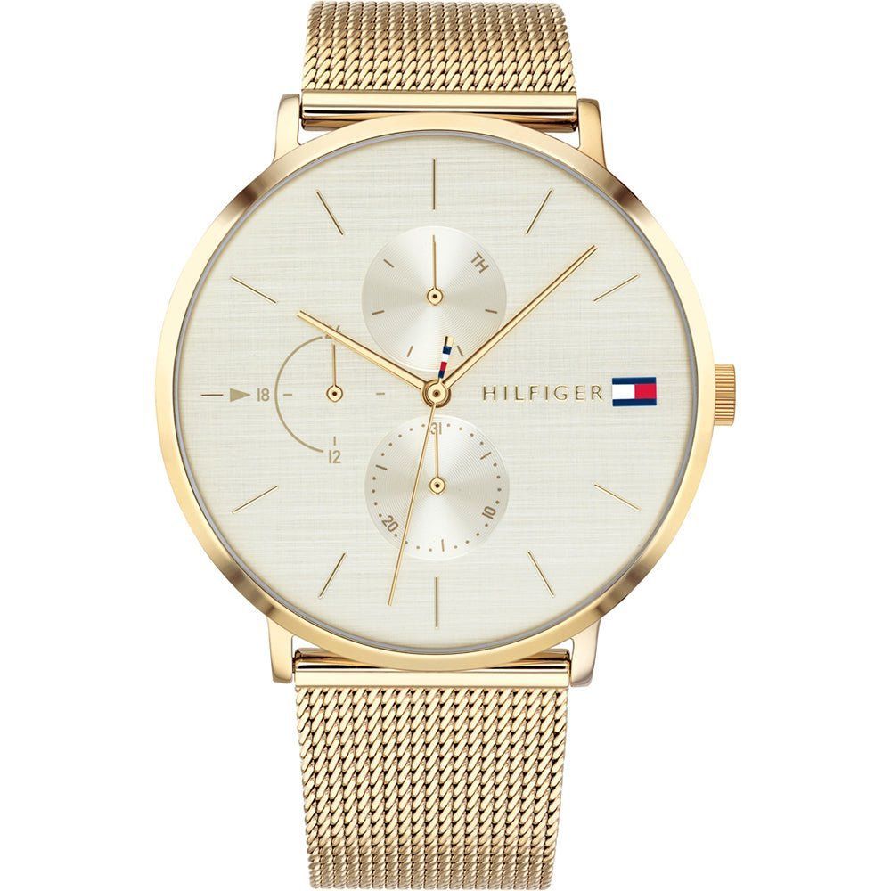 Elegante goldfarbene Multifunktions-Mesh-Uhr