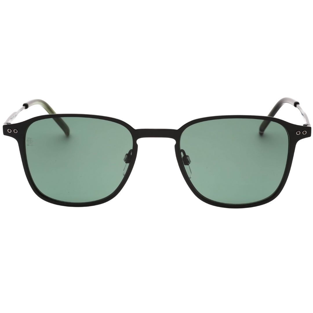 Mattschwarze Sonnenbrille mit grünen Gläsern