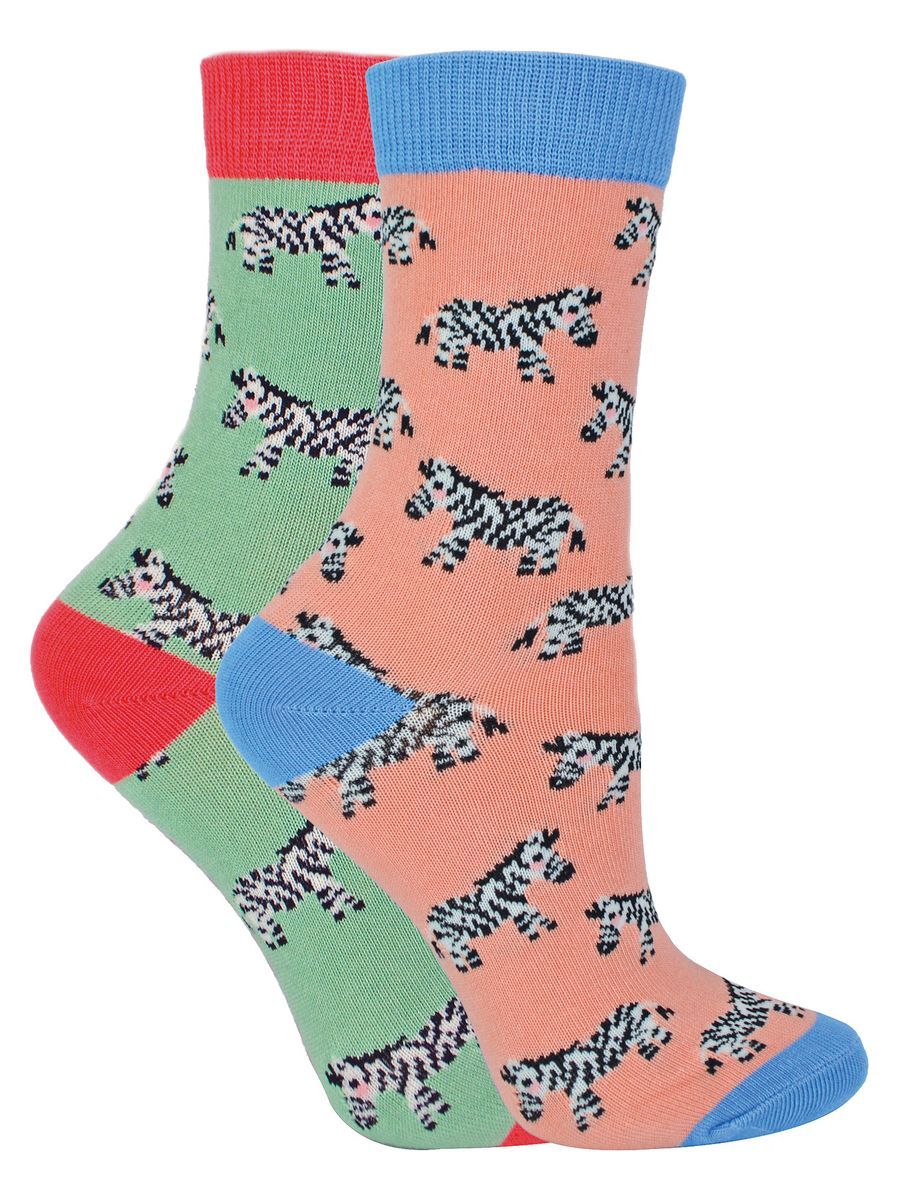 Miss Sparrow - 2er-Pack Mädchen Bambus-Tiermuster-Socken - Zebras