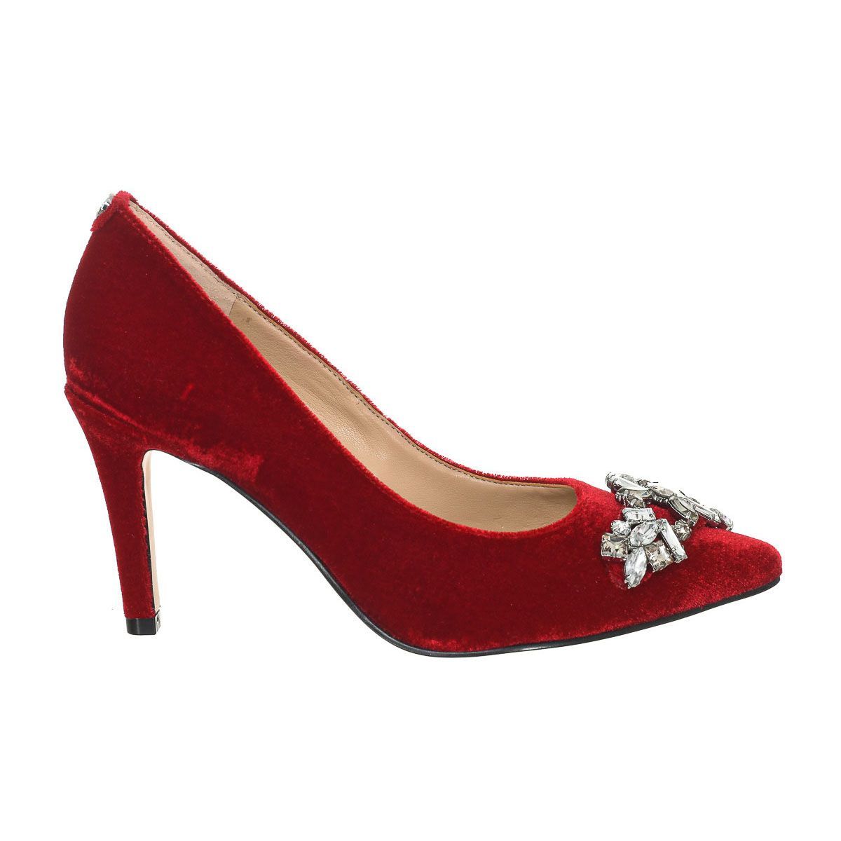 Samt Pumps mit Strass und spitzer Zehen