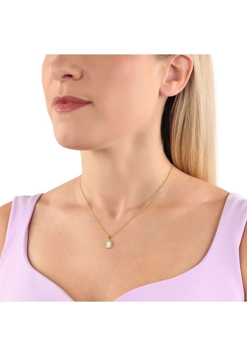 NOELANI Damen Kette mit Anhänger, 925er Sterling Silber Opal, SILBER