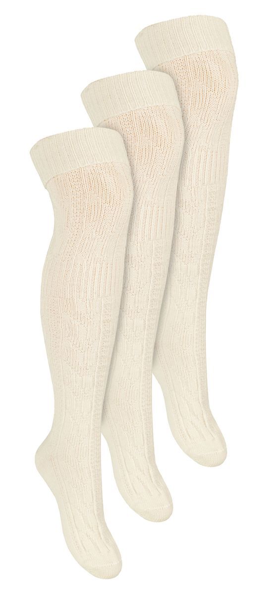 3 Paar Overknee-Wollsocken für Damen | Steven | Extralange Damen-Wollsocken Ecru