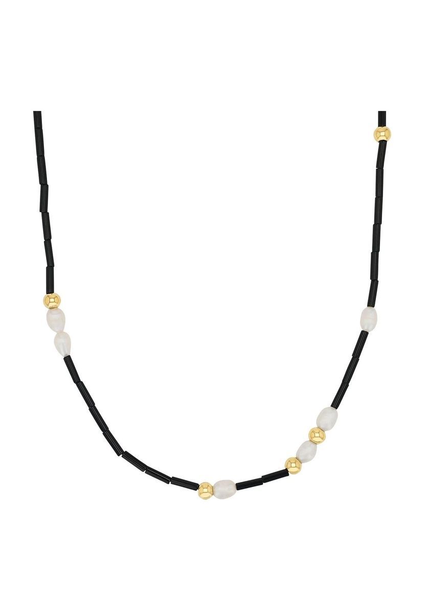 NOELANI Damen Kette, Edelstahl mit Süßwasserzuchtperlen, SCHWARZ, 42