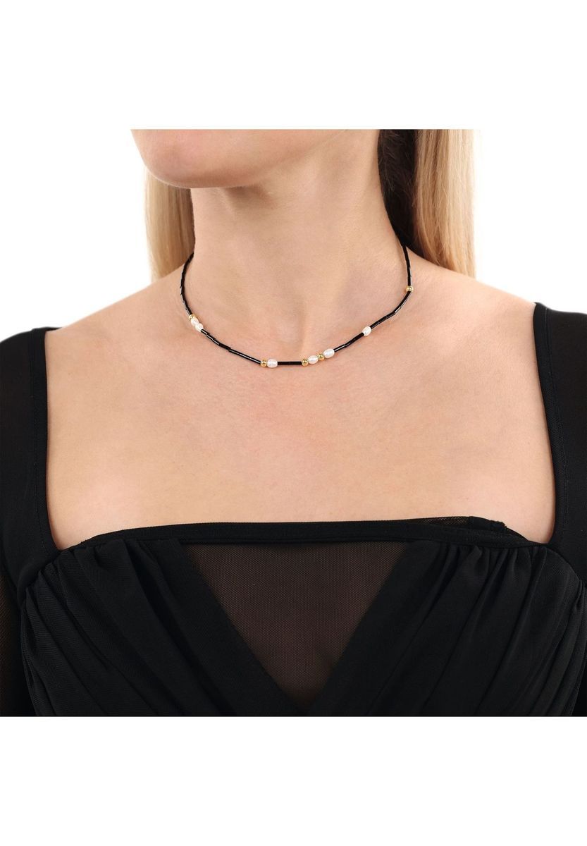 NOELANI Damen Kette, Edelstahl mit Süßwasserzuchtperlen, SCHWARZ, 42