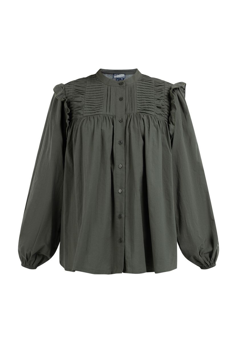 Olivgrüne Baumwollbluse mit Rüschen