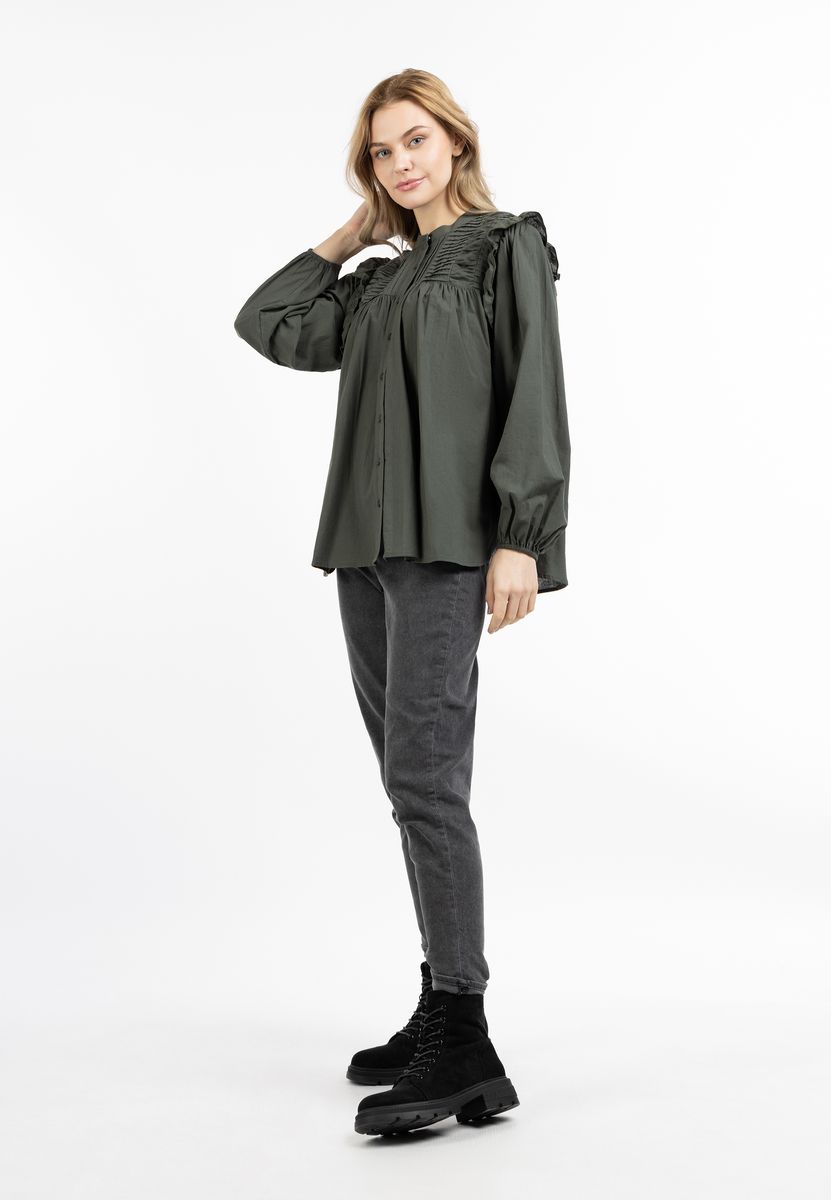 Romantische Baumwollbluse mit Plissee-Details