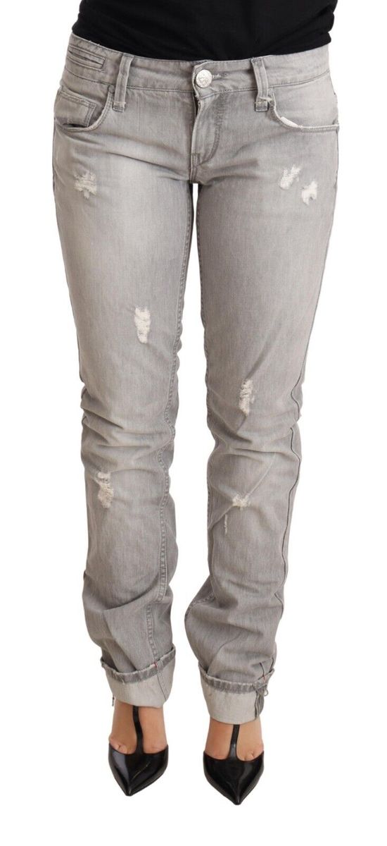 Graue Slim Fit Jeans im Used-Look