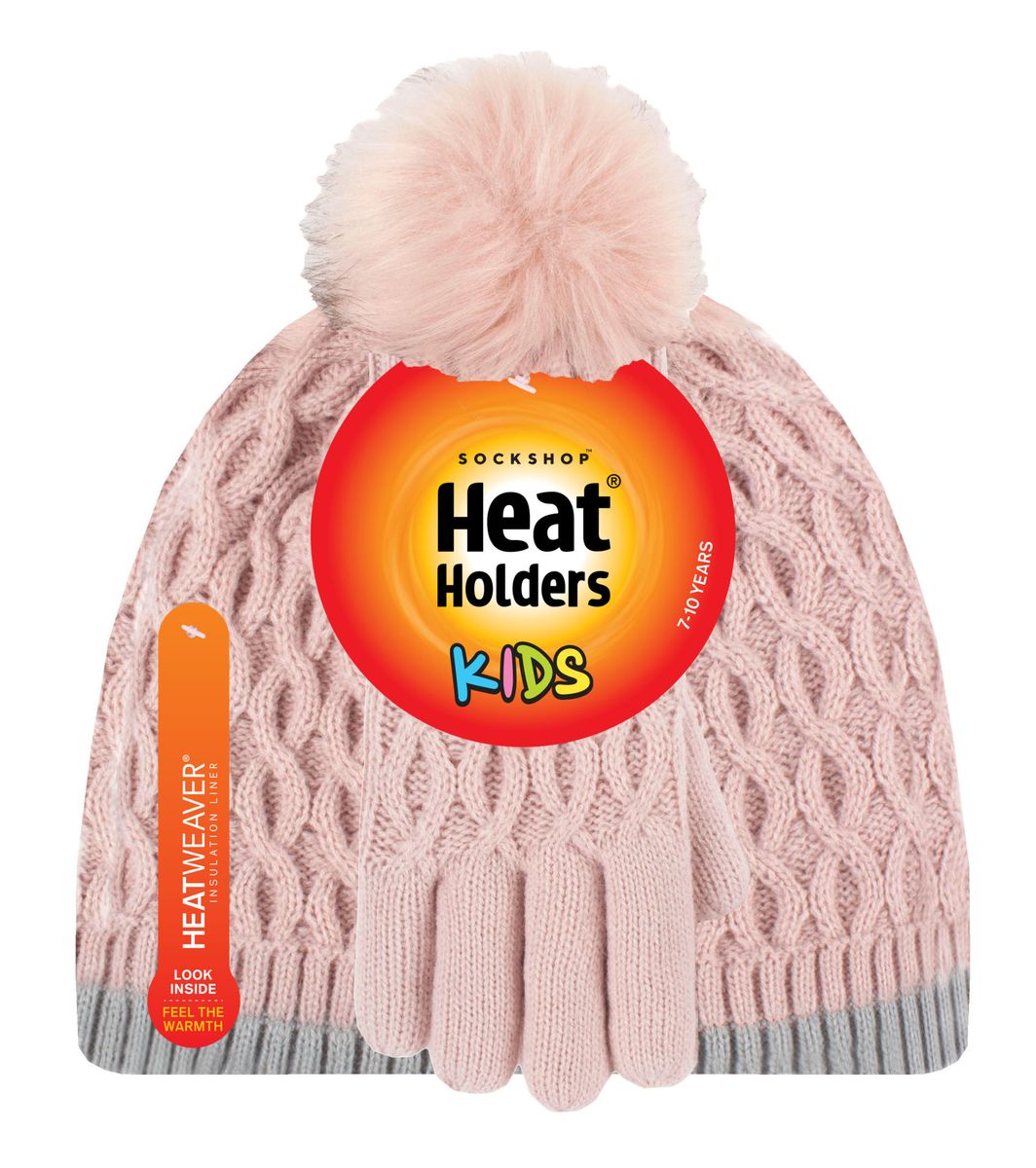Wärmehalter - Thermoisolierte Pom Pom Bommelmütze und Handschuhe für Mädchen | bunte Pastellfarben - Altrosa