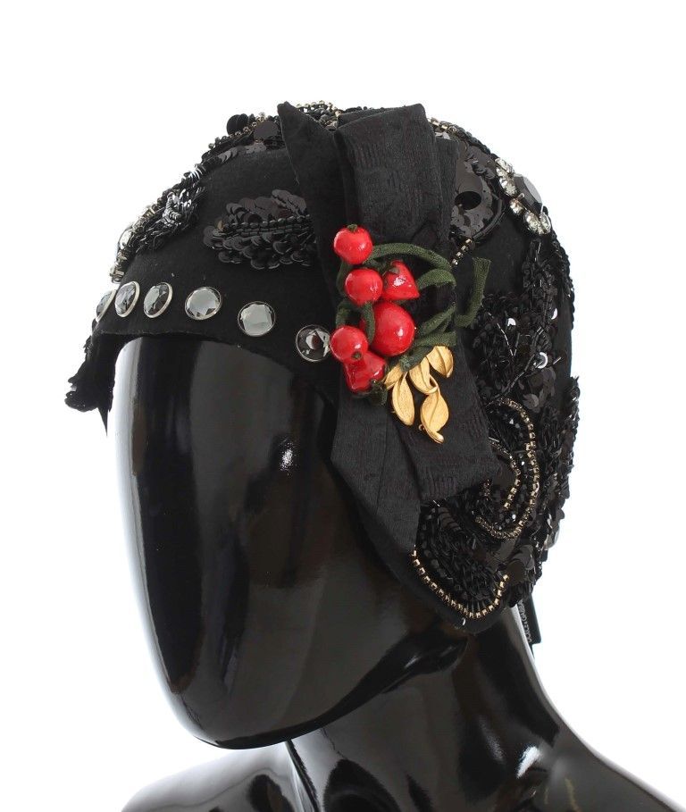 Dolce & Gabbana Chapeau broche cerises or cristal noir pour femme