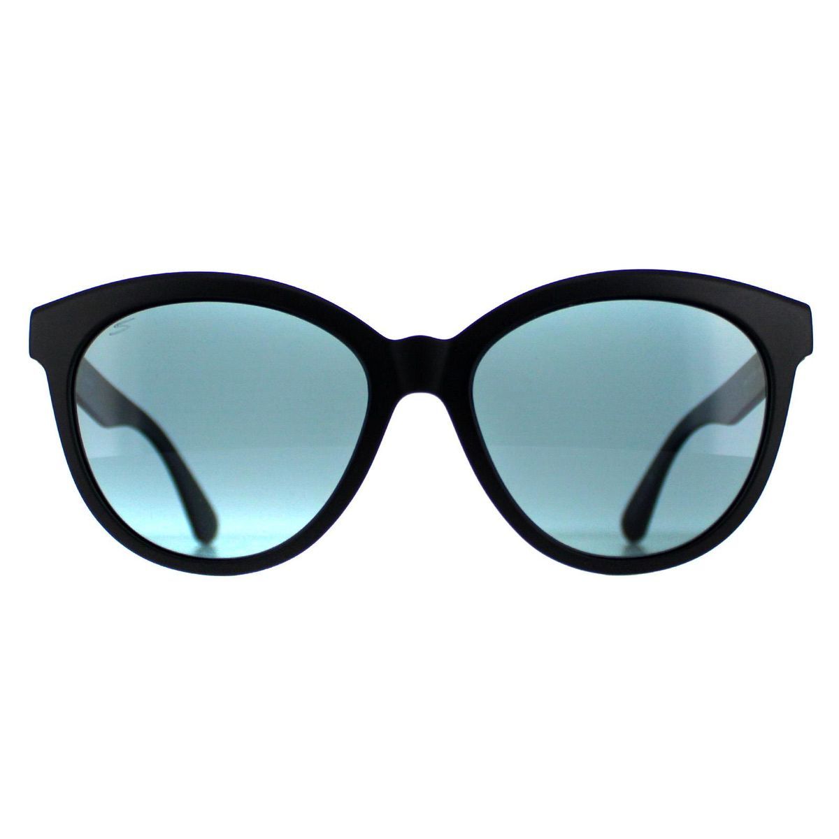 Runde schwarze Sonnenbrille mit blauen Gläsern