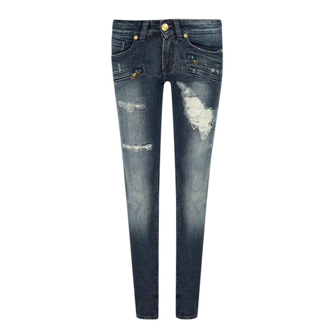 Skinny Jeans mit Destroyed-Effekten und Reißverschluss