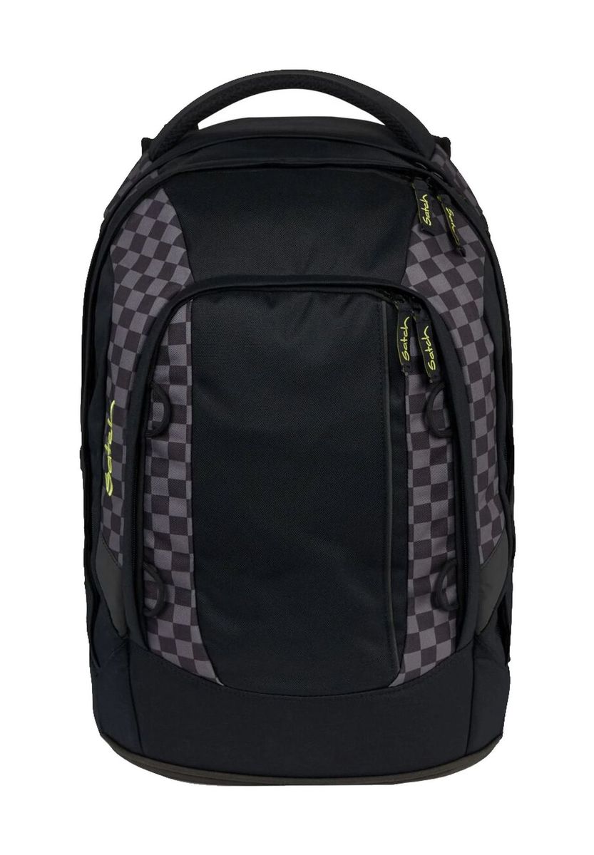 Schwarzer Schulrucksack mit Schachbrettmuster
