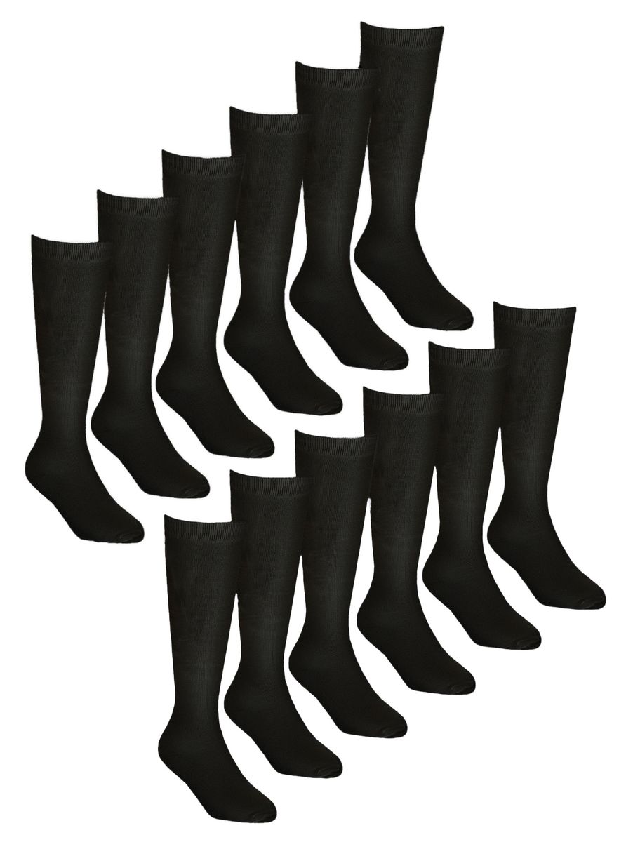12 Paar Multipack Mädchen Kniestrümpfe aus Bambus | Lange Schule Kinder Socken - Schwarz