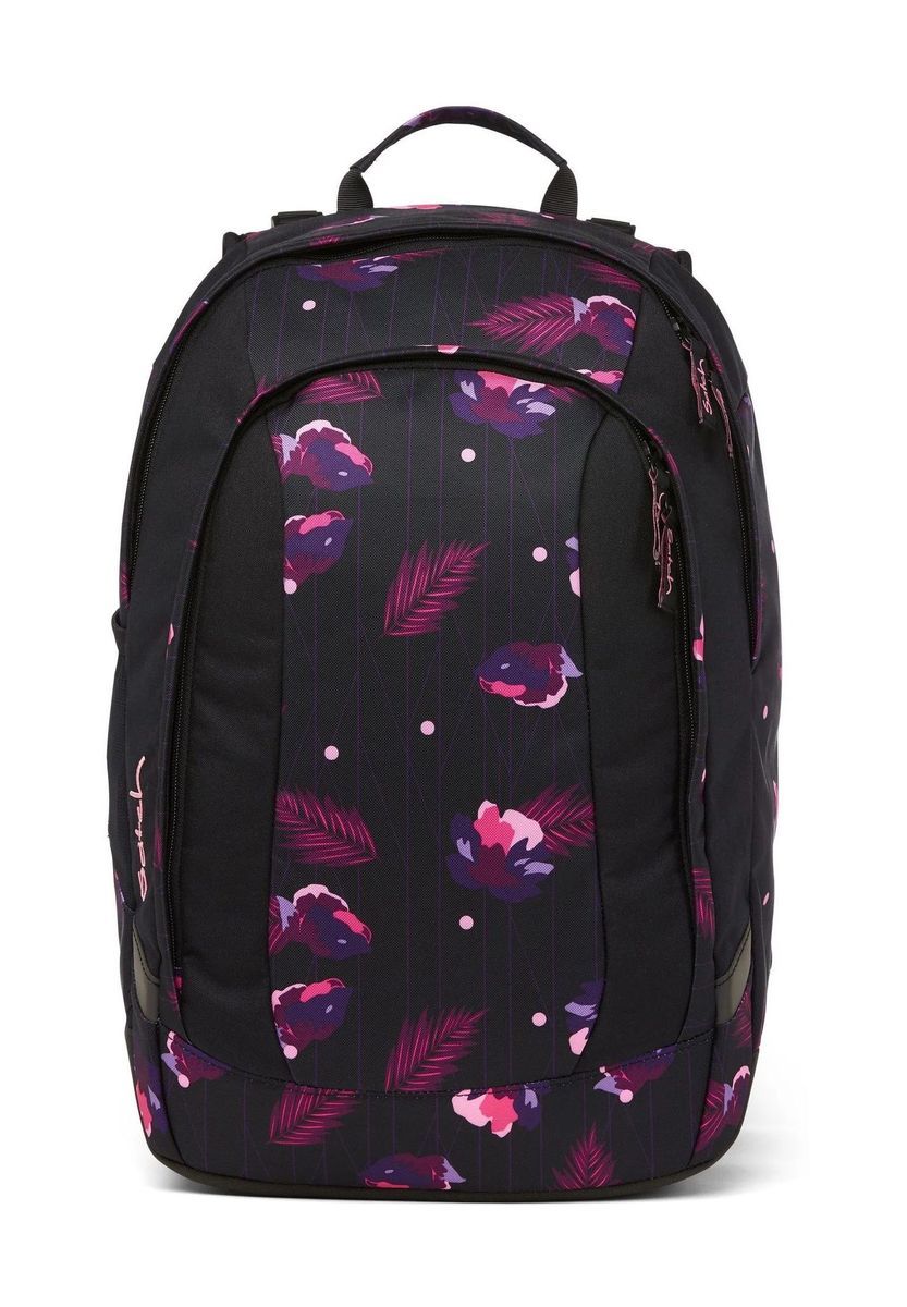 Schulrucksack mit Blumenmuster und Reflektoren