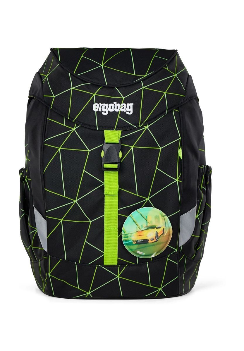 Schwarzer Schulrucksack mit geometrischem Muster