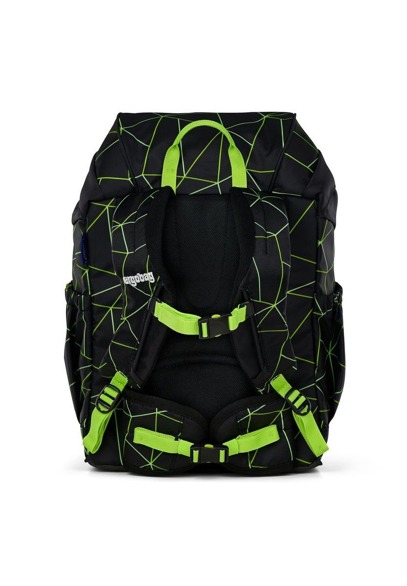 Schwarzer Schulrucksack mit geometrischem Muster