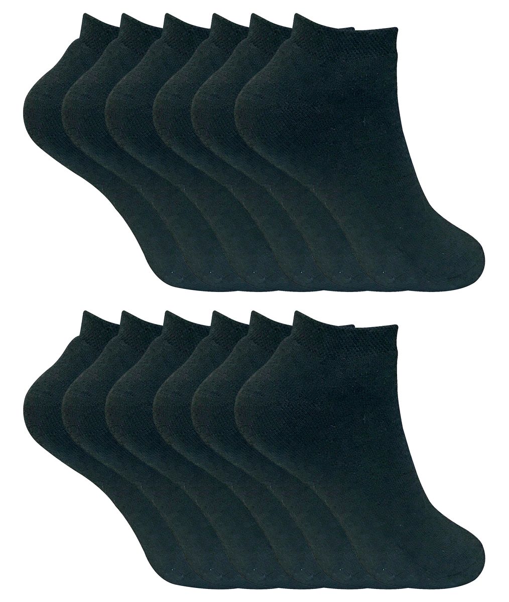 Damen Winter Low Cut Trainer Socken | 12 Paar Multipack | dicke Knöchelsocken für Frauen - Schwarz