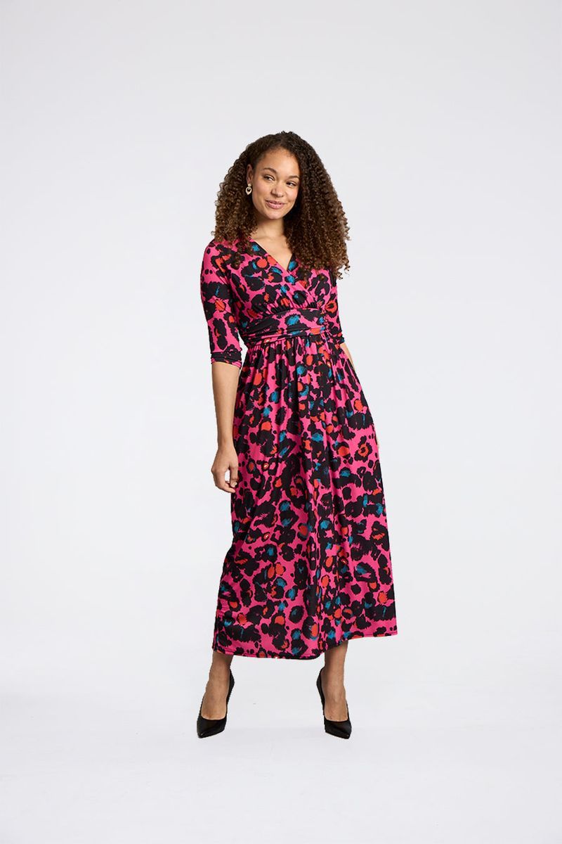 Rosa Wickelkleid mit Leopardenmuster