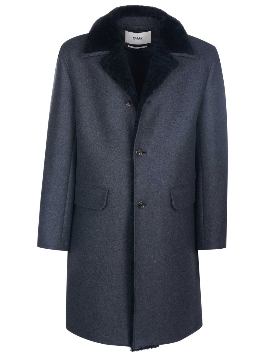 Eleganter Wollmantel mit Shearling-Kragen