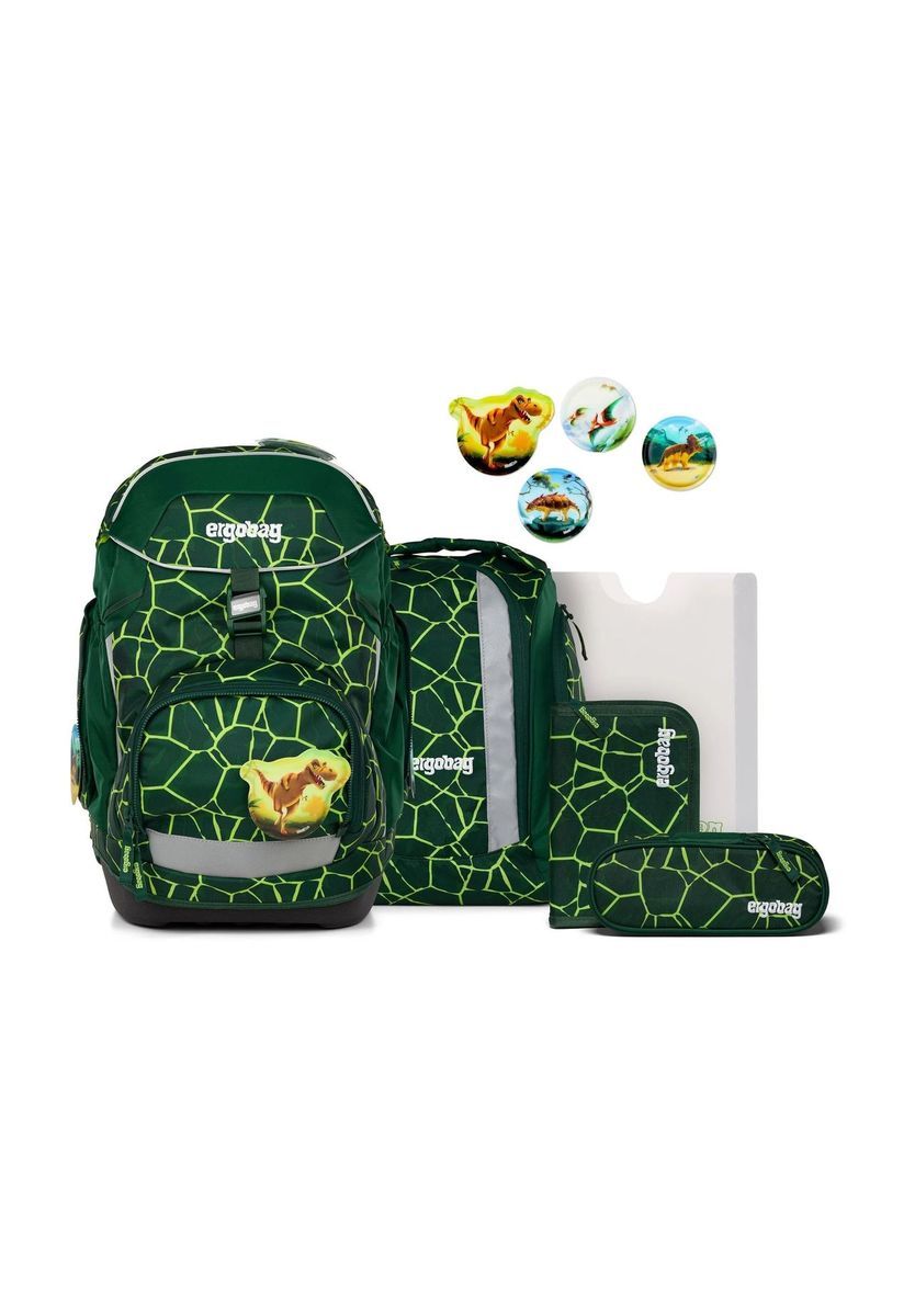 Grünes ergonomisches Dinosaurier Schulrucksack Set
