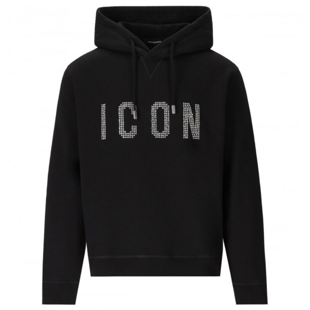 Icon Schwarzer Baumwoll-Hoodie mit Nieten