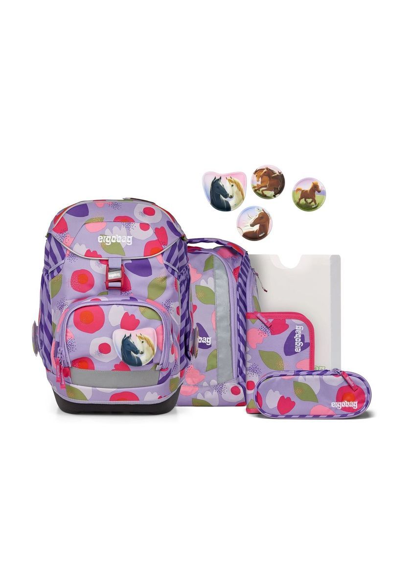 Lila Schulranzen-Set mit Blumenmuster für Kinder