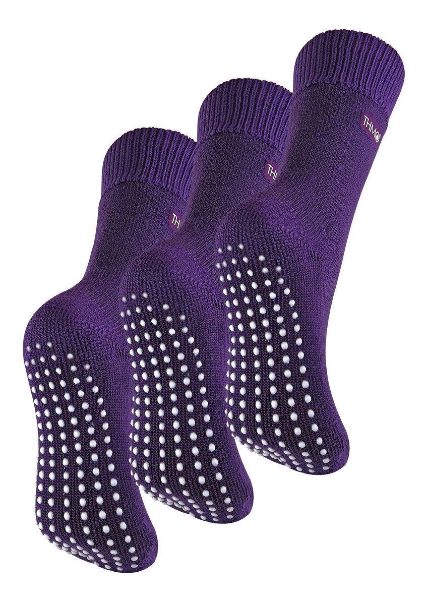 THMO - 3 Paar mit Fleece gefütterte, atmungsaktive Damen-Slipper-Socken - Lila