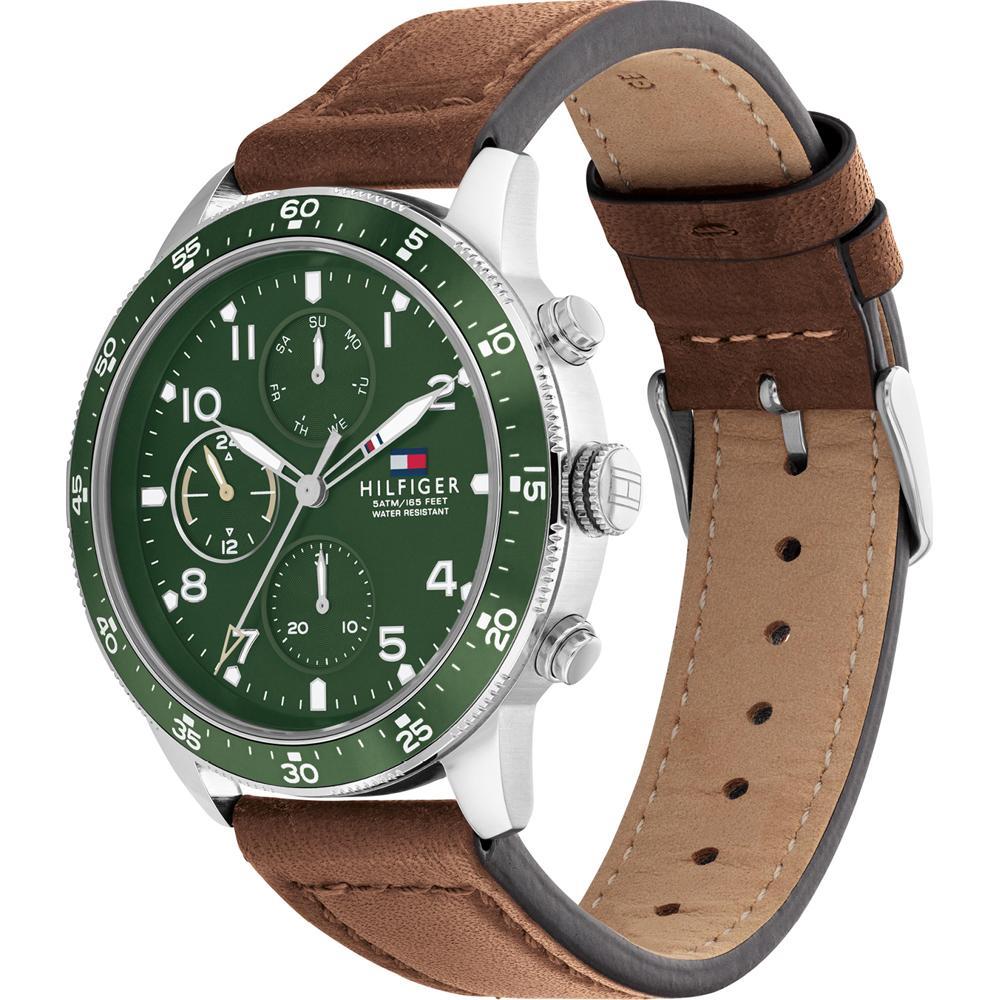 Tommy Hilfiger Herrenuhr Grün Braun Leder