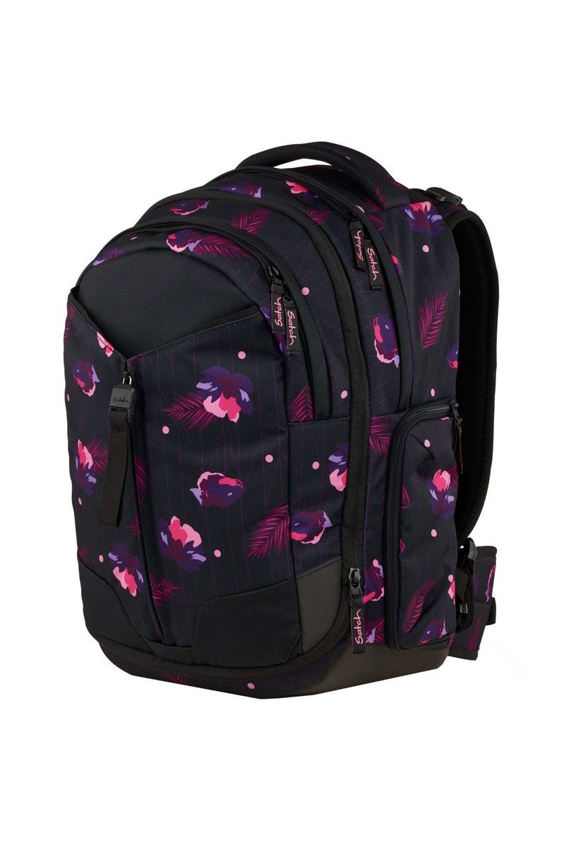 Erweiterbarer Schulrucksack mit floralen Akzenten