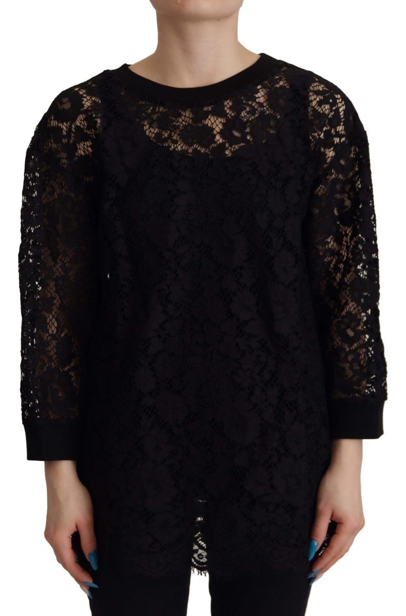 Dolce & Gabbana Schwarzes Floral-Spitzen-Pullover Sicilian Damenbluse
