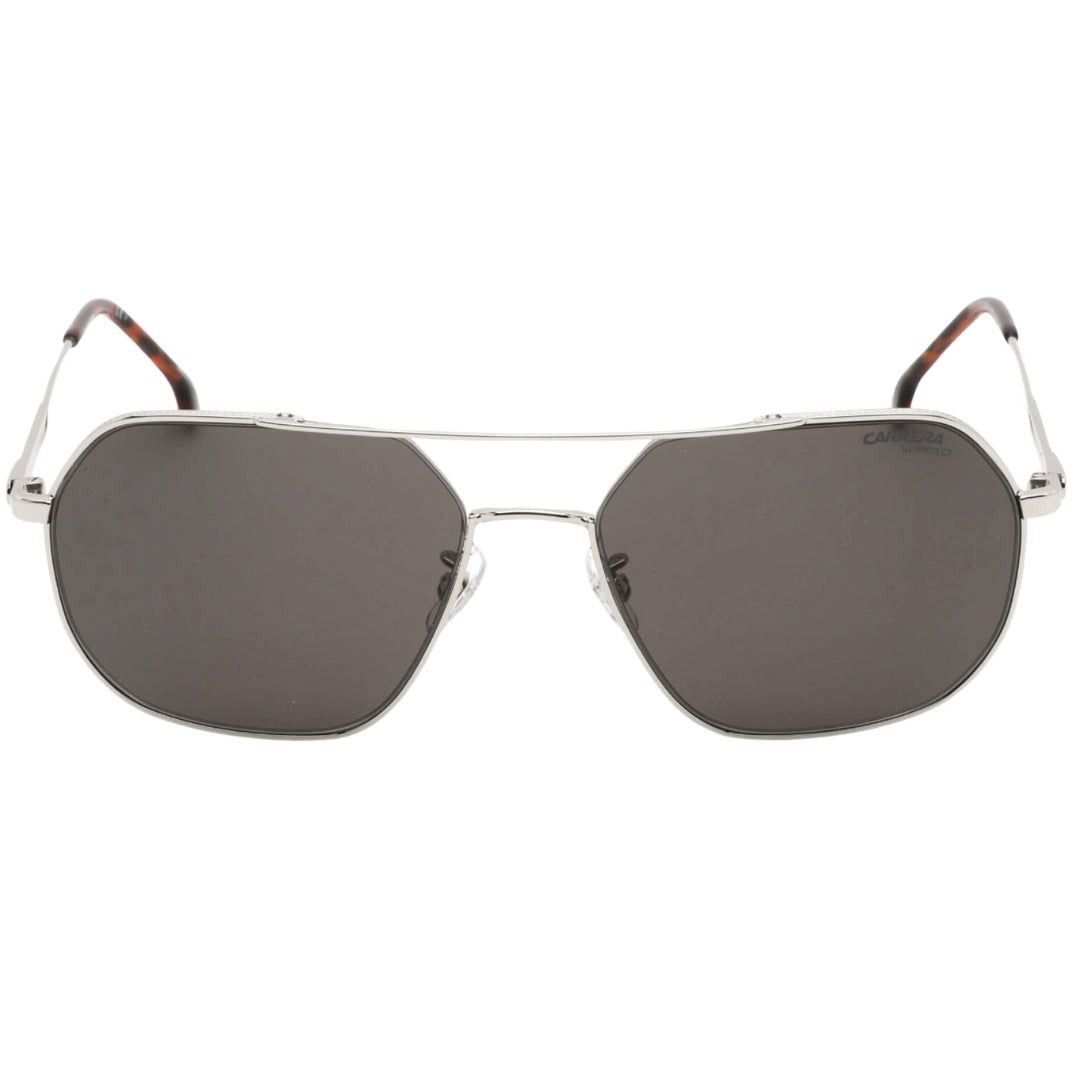 Silberne Aviator-Sonnenbrille mit grauen Gläsern