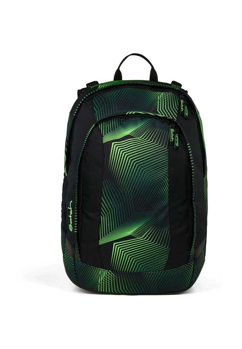 Geometrischer grüner und schwarzer Schulrucksack