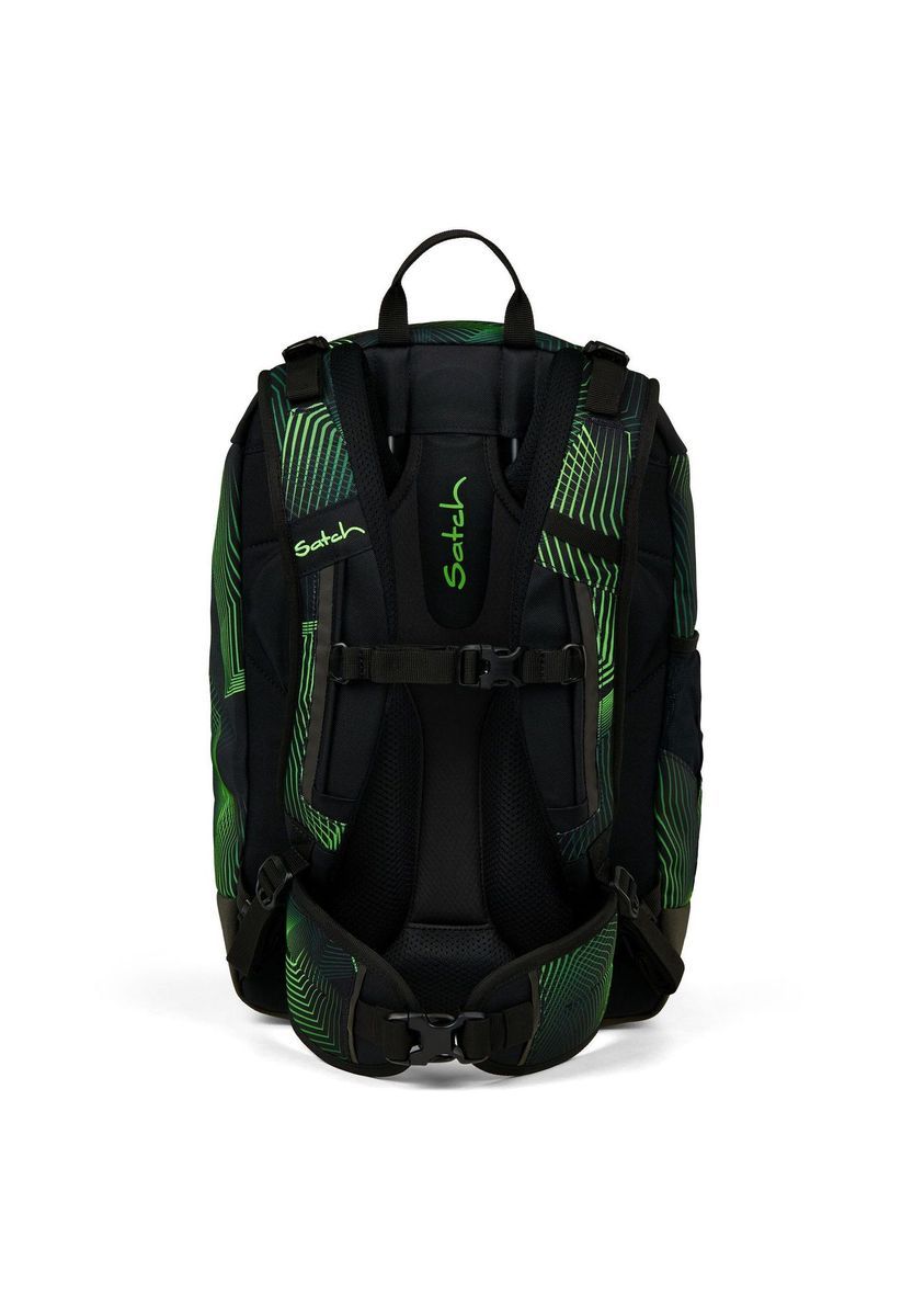 Geometrischer grüner und schwarzer Schulrucksack