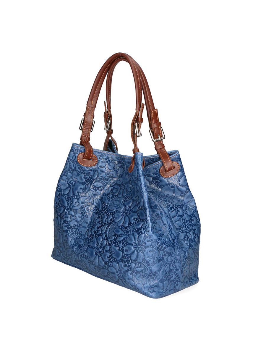 Kunstvolle Leder-Tote mit Blumenprägung