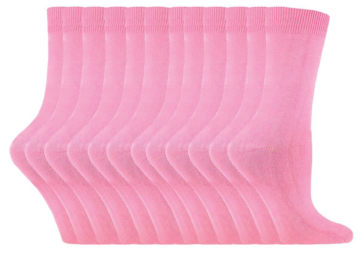 Einfarbige Damensocken mit hohem Baumwollanteil | 12 Paar Multipack | Socken-Snob | Dünne, bequeme, farbenfrohe Crew-Söckchen für Damen in Rosa