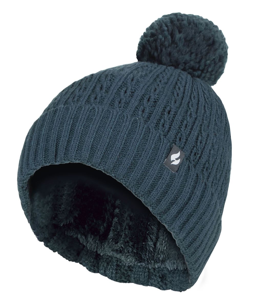 Thermo-Zopfstrickmütze mit Bommel