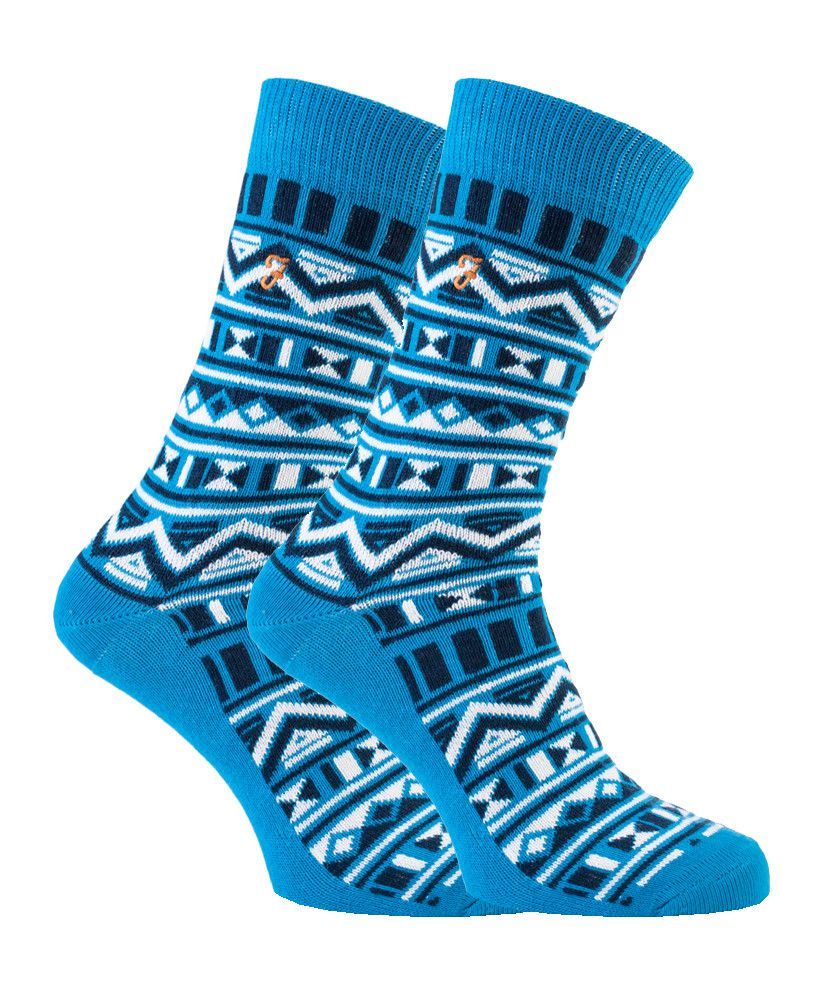 Farah - 2 Paar Herren Funky Vintage gemustert bunte dicke Baumwolle Crew Socken - FVS008COB