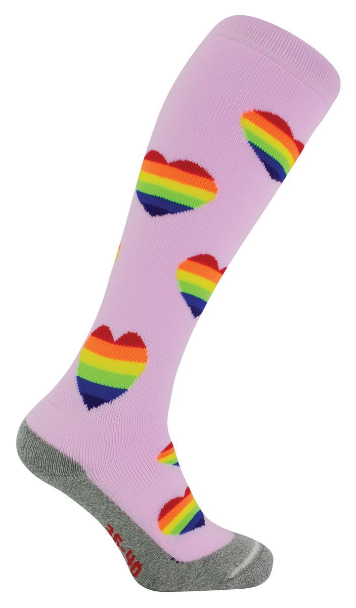 Hockeysocken mit farbenfrohen, coolen, lustigen und witzigen Designs | Hingly | Herren & Damen | Ideal für den Sport - Regenbogenherzen
