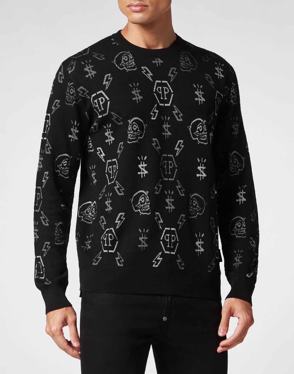 Jacquard Strickpullover mit Monogramm