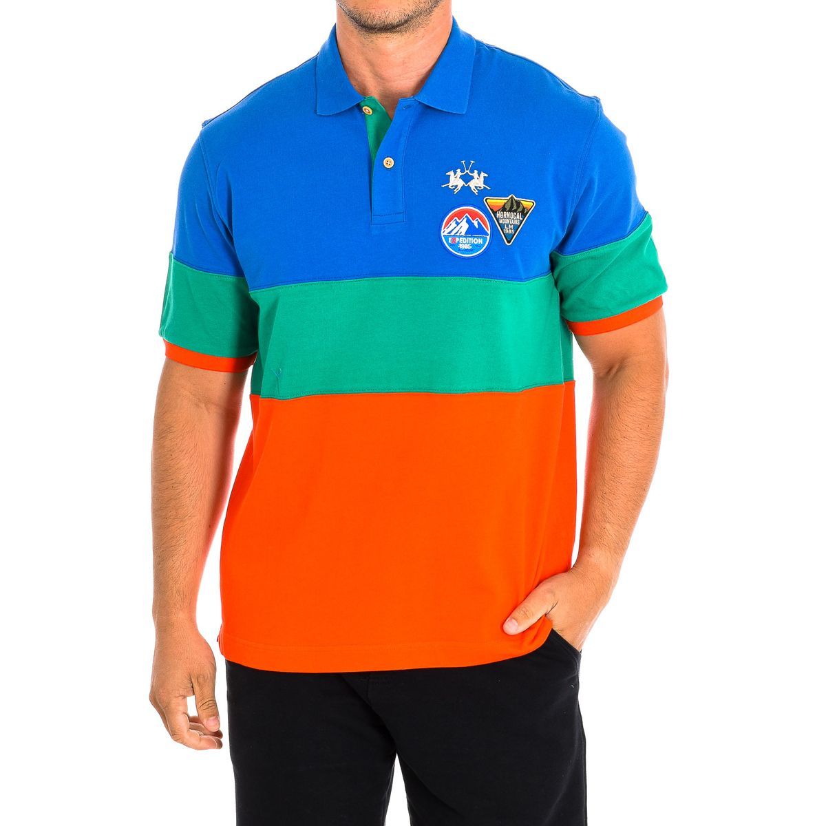 Gestreiftes Baumwoll-Poloshirt mit Aufnähern