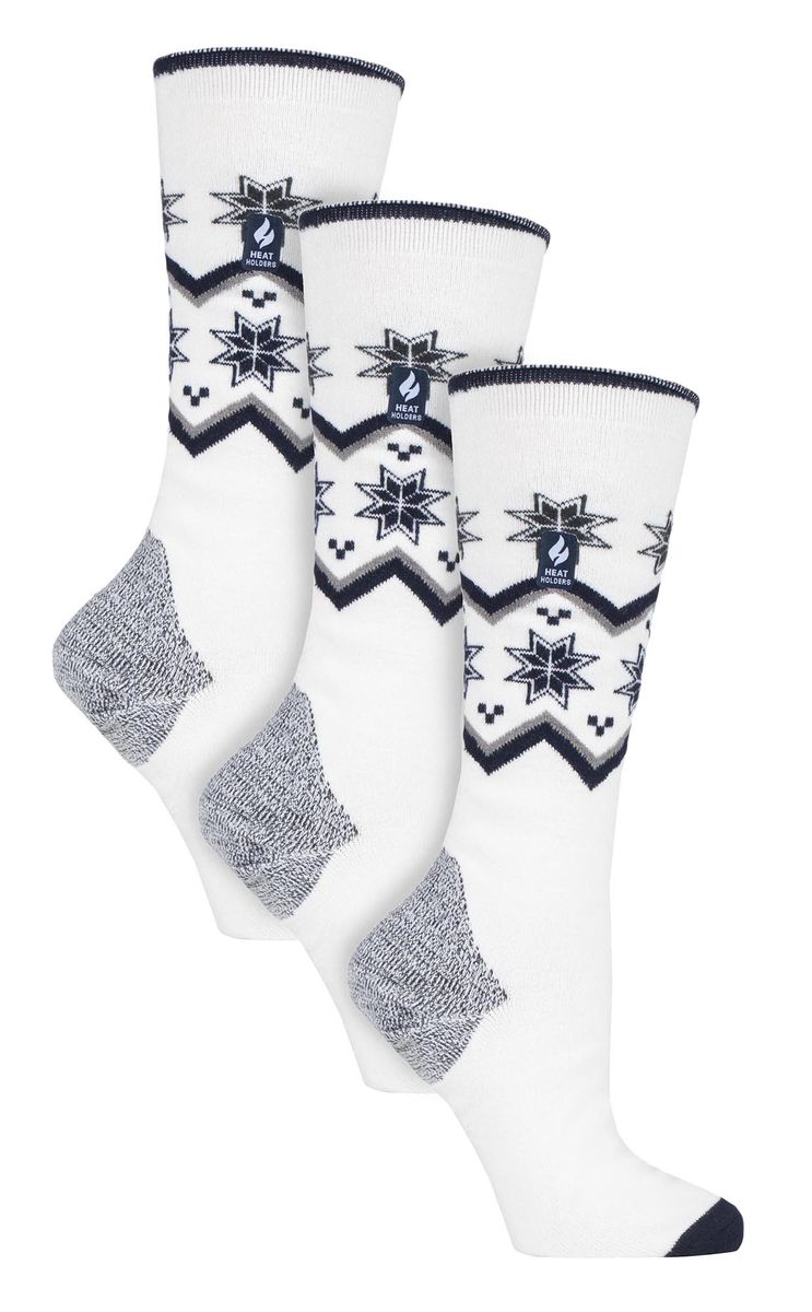 3 Paar Multipack Ultra Lite Damen Skisocken | Wärmehalter | Damen Funky Patterned Striped Knee High Socks - Creme Fairisle