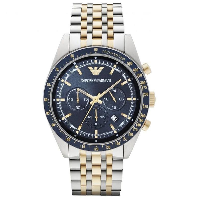 Zweifarbige Chronograph-Uhr mit blauem Zifferblatt