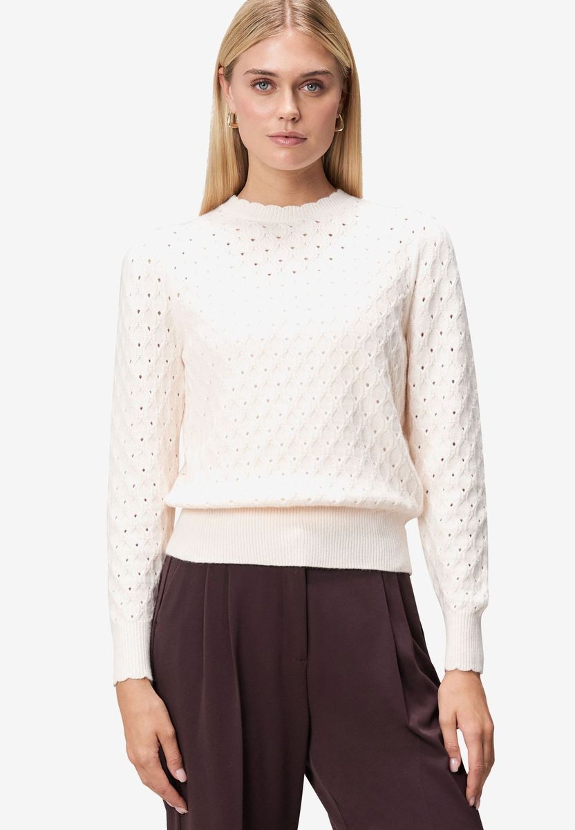 Pullover mit Lochmuster und Rundhalsausschnitt