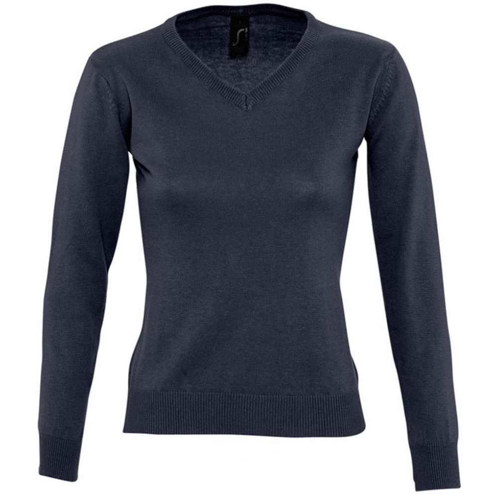 Marineblauer V-Ausschnitt Strickpullover für Damen