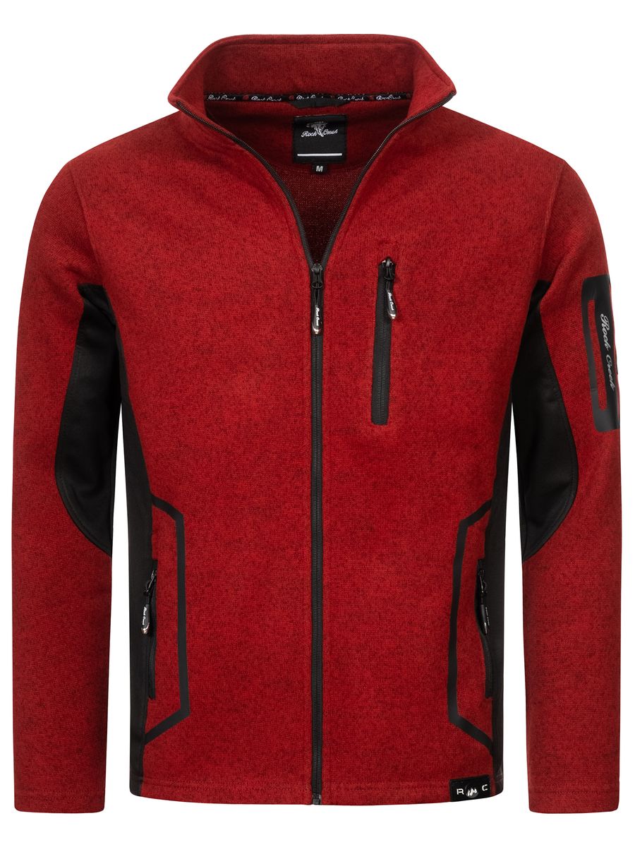 Rote Melange Fleece Jacke mit Reißverschluss
