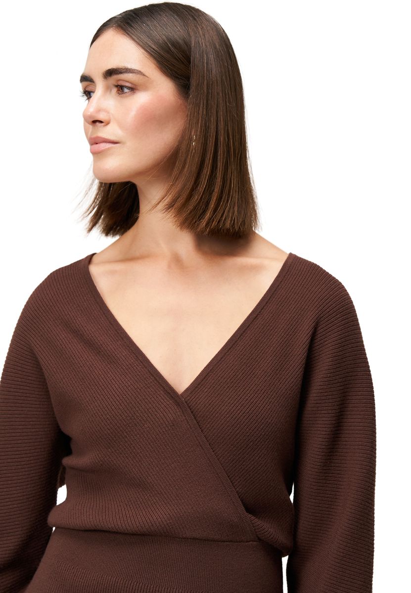 Geripptes Strick-Wickel-Midikleid