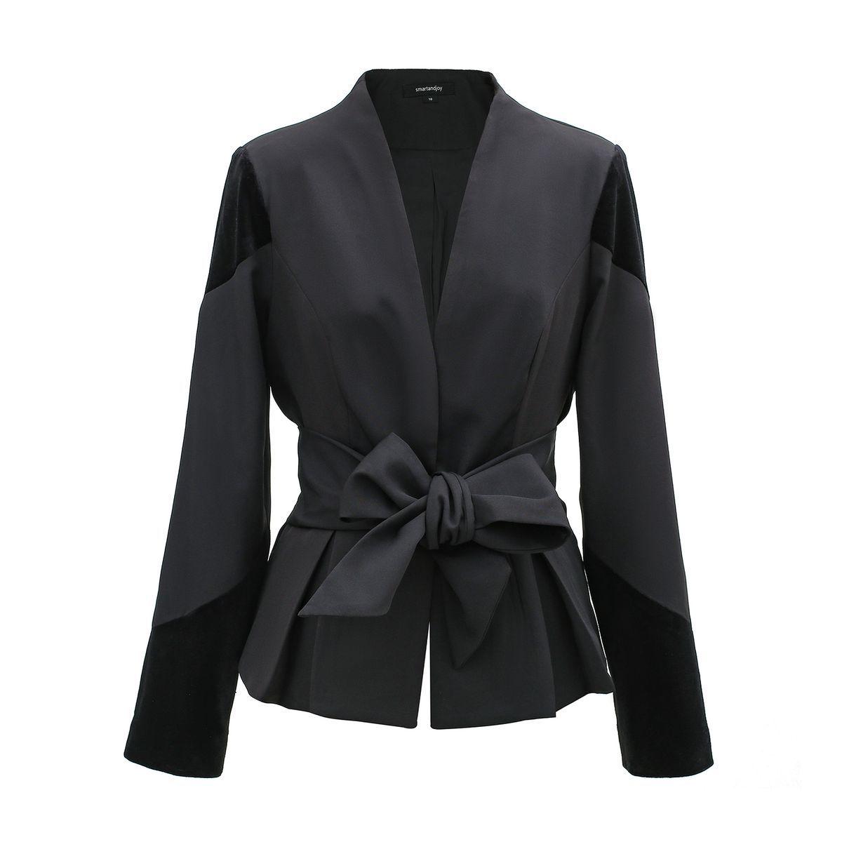 Blazer aus Bi-Material mit Gürtel und Samtdetails