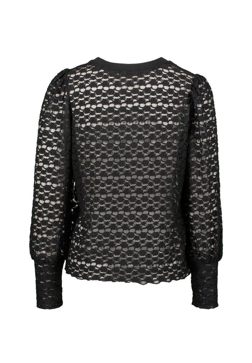 Schwarze Spitzenbluse mit Puffärmeln